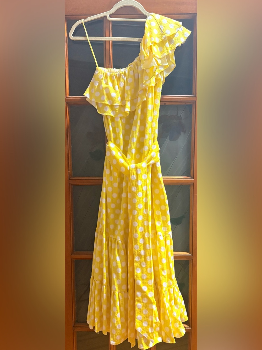 Lisa Marie Fernandez Yellow Polka Dot One-Shoulder Ruffle Dress
